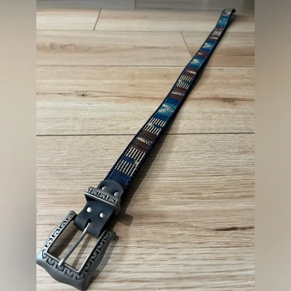 Like New ELITE - Blue Brown Woven Western Belt - Brushed Detailed Hardware - Picture 3 of 4
